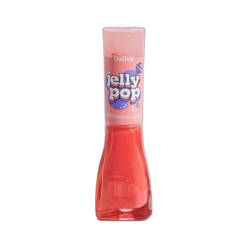 Frasco de esmalte Dailus Jelly Pop Marshmallow coral vibrante com tampa rosa claro